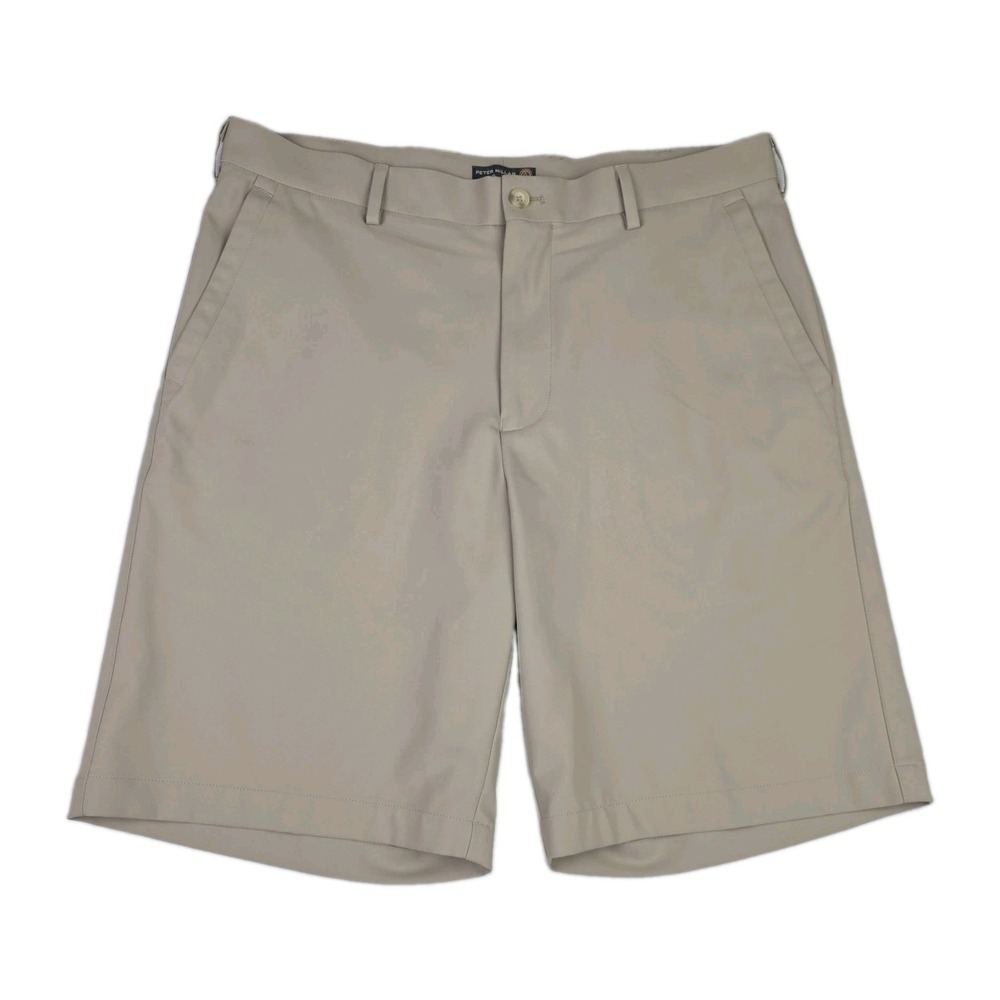 Peter Millar Salem Performance Short Mens 34 Wicking Golf Shorts Khaki Polyester